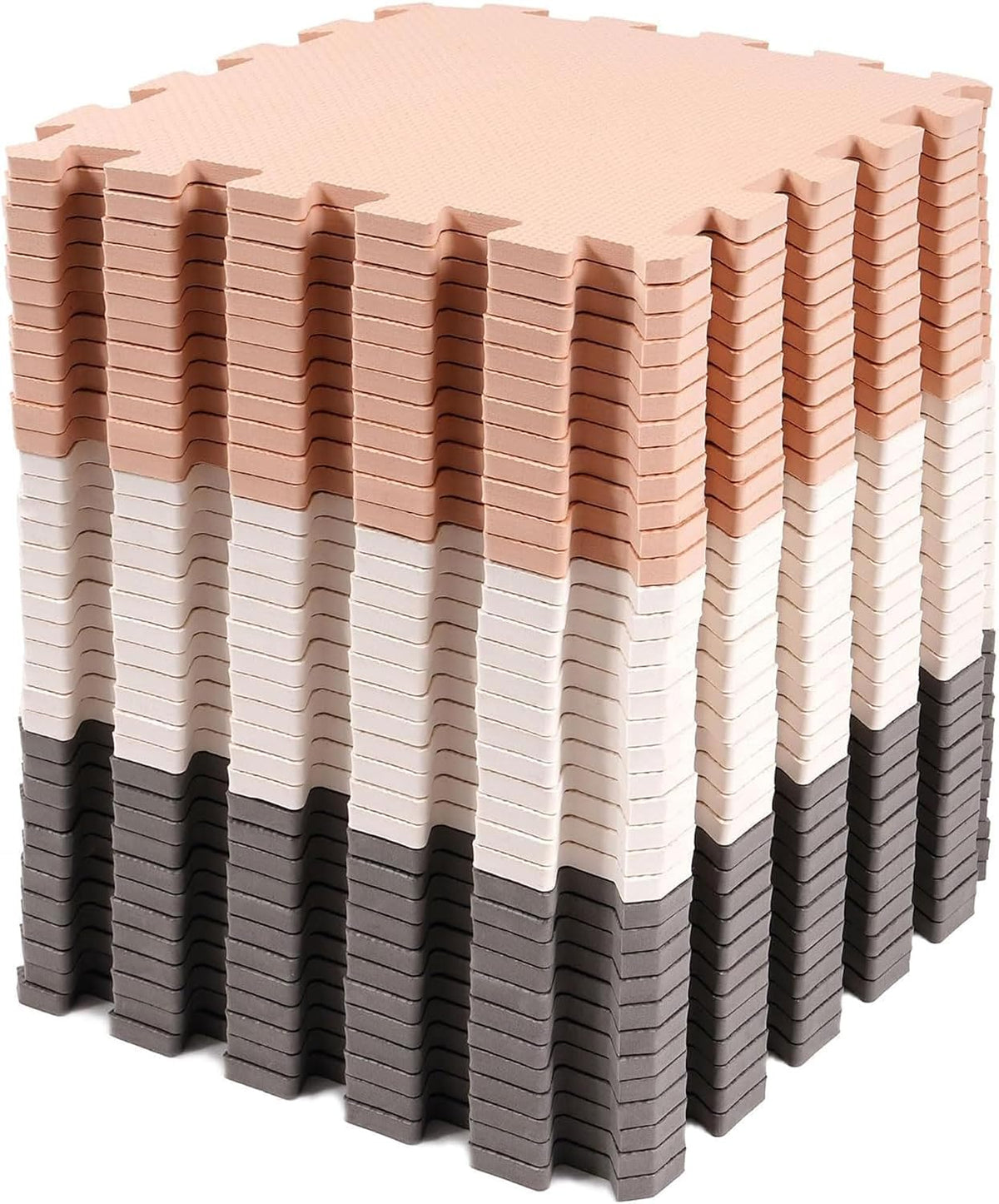 BalanceFrom 16-Pack 12x12 Inches EVA Interlocking Foam Play Tile Mat, Cream/Gray/Beige – 0.4-Inch Thick Non-Slip Puzzle Flooring for 16 Square Feet in Playroom, Nursery, or Playpen at Home