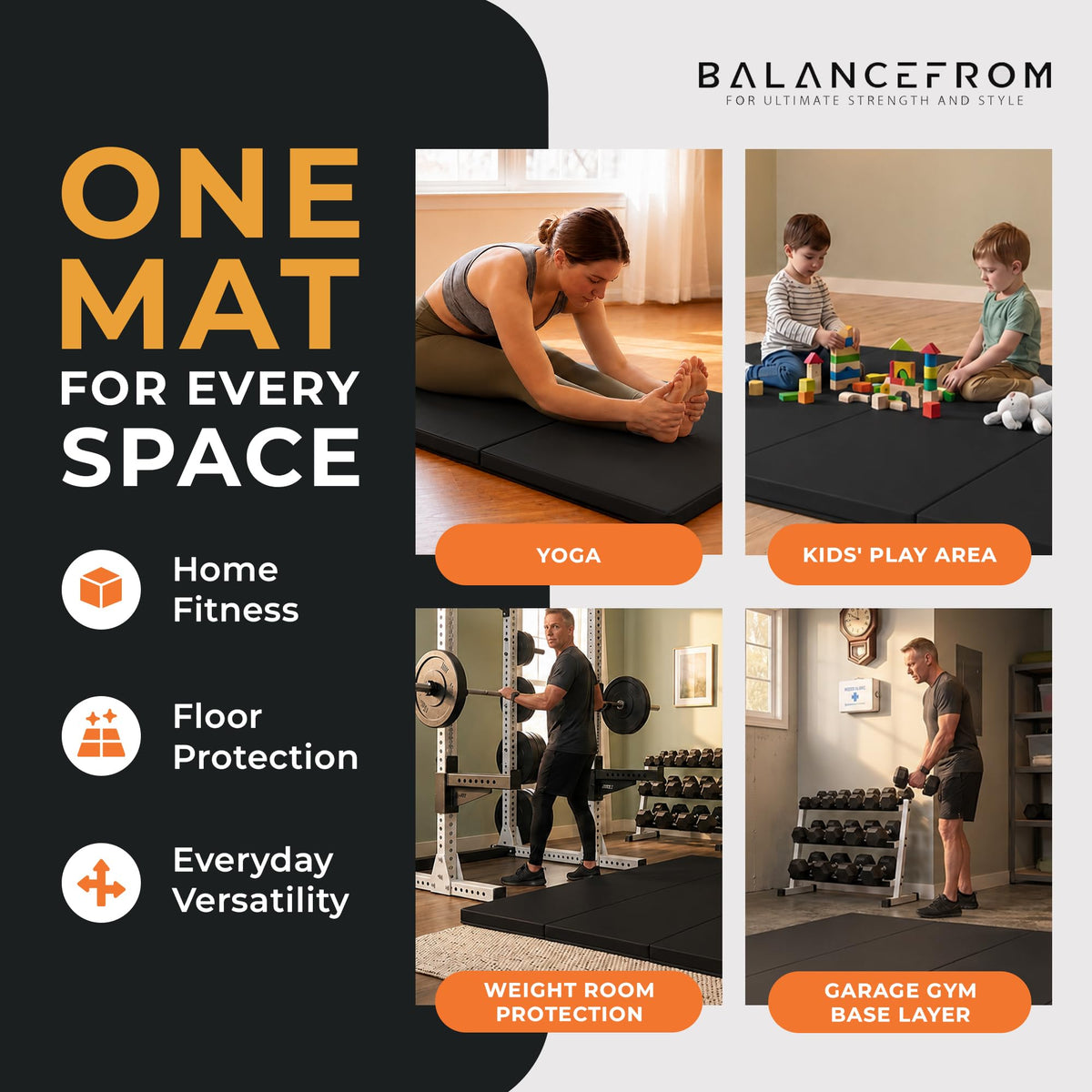 BalanceFrom 6x4 Feet 4-Panel Folding Gymnastics Mat – 2-Inch Thick Pad with Vinyl Surface and Carrying Handles for Tumbling, Yoga, Pilates, Home Workouts, and Martial Arts