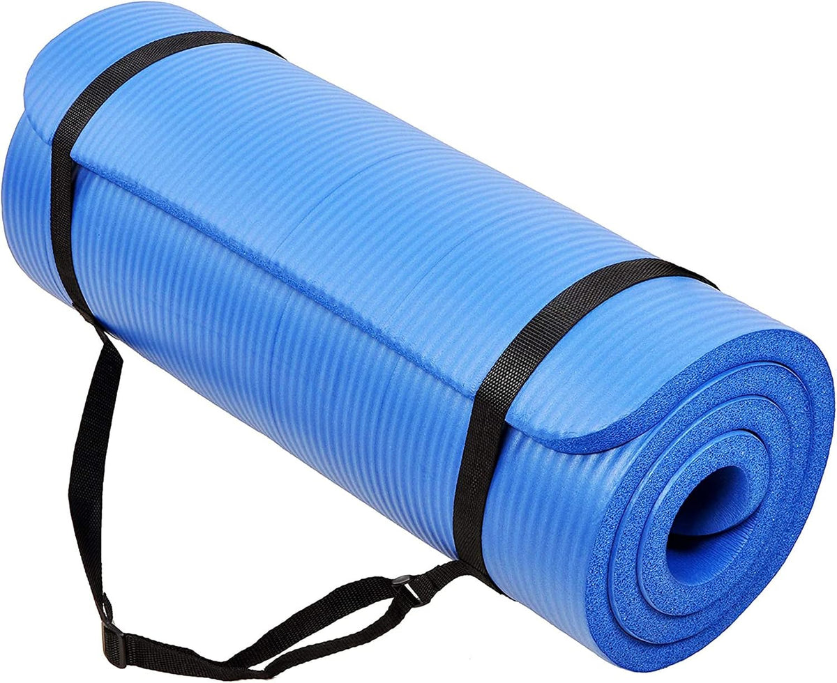 BalanceFrom All Purpose 1-Inch Extra Thick High Density Anti-Tear Exercise Yoga Mat with Carrying Strap, Multiple Colors
