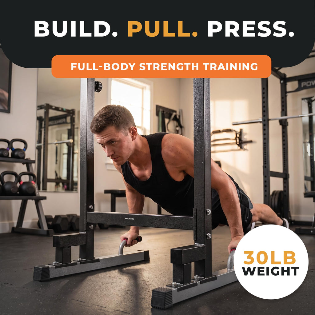 BalanceFrom Steel Frame Dip Station with Adjustable Height, 500 Pound Weight Capacity – Upper Body Workout Home Gym Equipment for Triceps, Push & Pull Ups, Leg Raises, and Bench Press
