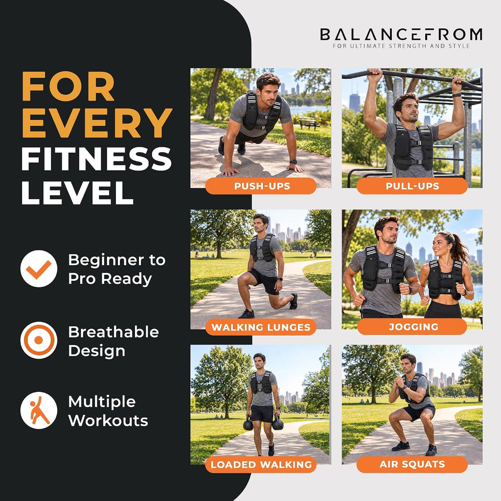 BalanceFrom Tactical Vest Quick Release Lightweight Vest Adjustable Breathable Weighted Vest for Training