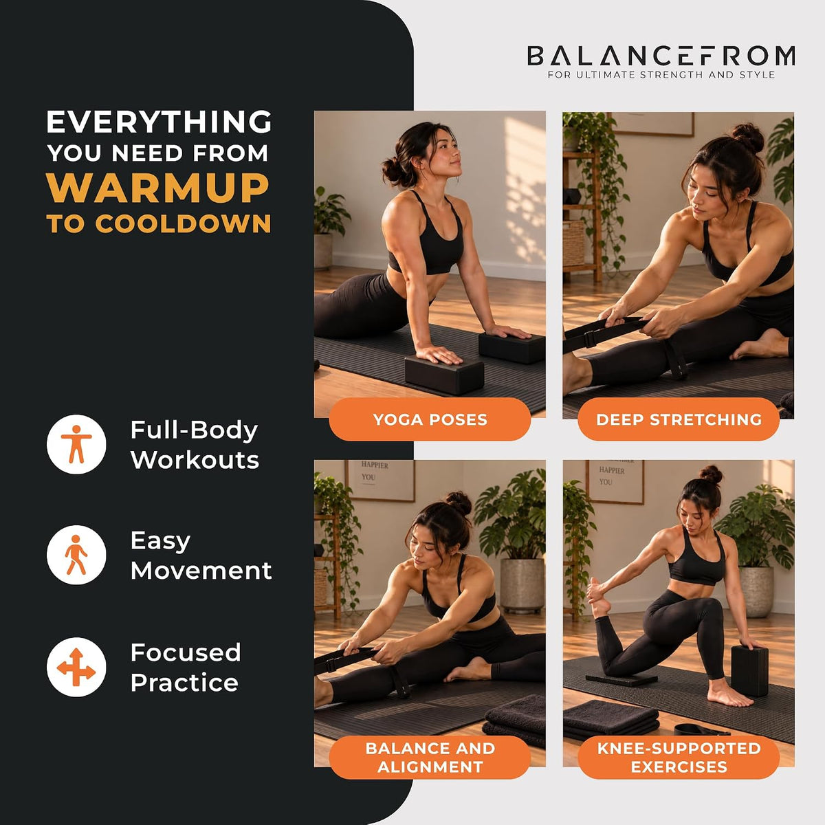 BalanceFrom 7-Piece Yoga Set with 71x24x0.5 Inches Extra Thick Mat and Carrying Sling – Includes 2 Blocks, Stretch Strap, 2 Towels, and Knee Pad for Home, Studio, and Gym Workouts