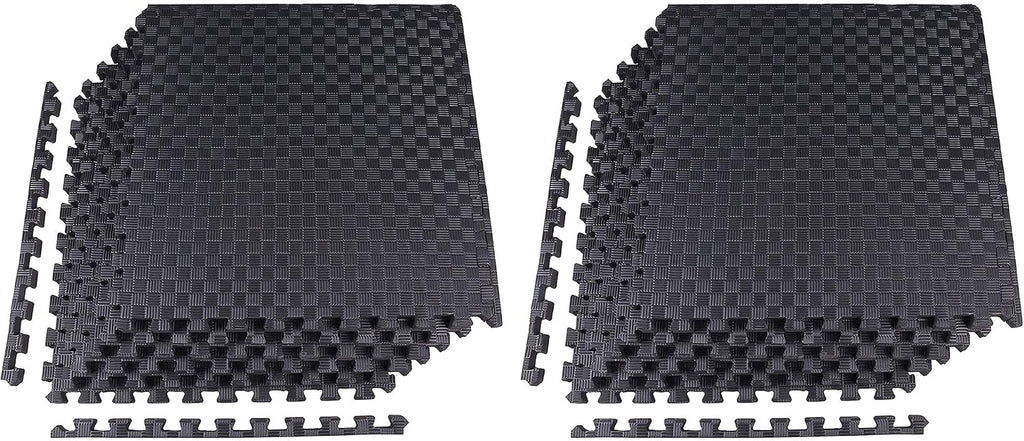 BalanceFrom 2-Pack 6-Count 24x24x1 Inch EVA Interlocking Foam Exercise Tile Mat, Black – Non-Slip Puzzle Flooring for Home Gym, Fitness Studio, or Playroom