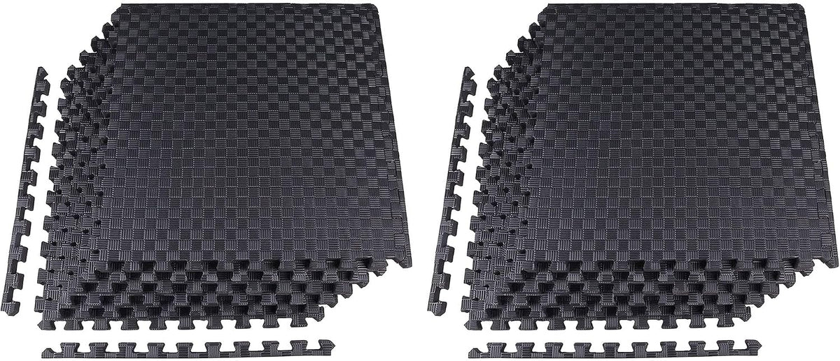 BalanceFrom 2-Pack 6-Count 24x24x1 Inch EVA Interlocking Foam Exercise Tile Mat, Black – Non-Slip Puzzle Flooring for Home Gym, Fitness Studio, or Playroom