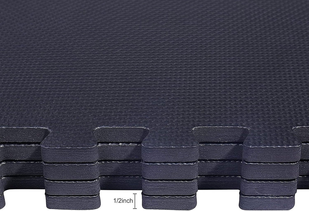 BalanceFrom 2-Pack 36-Count 24x24x0.5 Inch EVA Interlocking Foam Exercise Tile Mat, Black – Non-Slip Puzzle Flooring for Home Gym, Fitness Studio, or Playroom