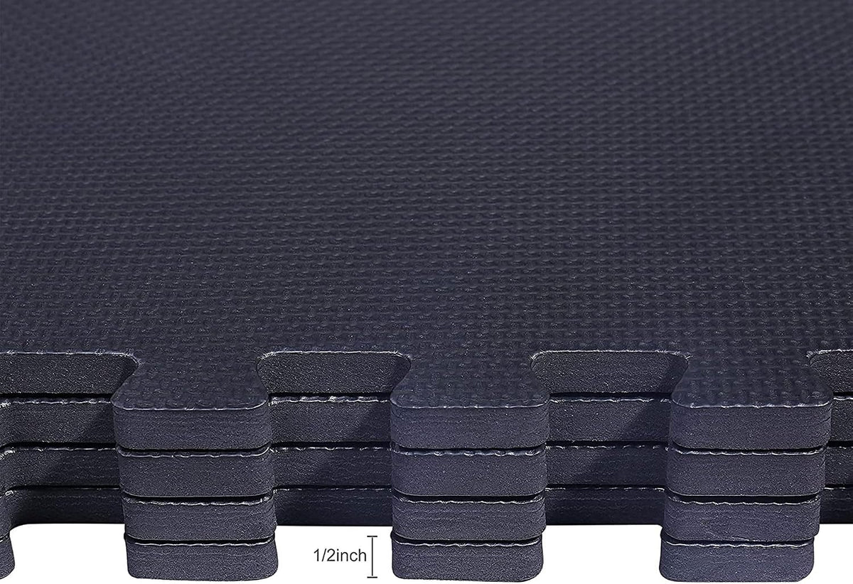 BalanceFrom 2-Pack 36-Count 24x24x0.5 Inch EVA Interlocking Foam Exercise Tile Mat, Black – Non-Slip Puzzle Flooring for Home Gym, Fitness Studio, or Playroom