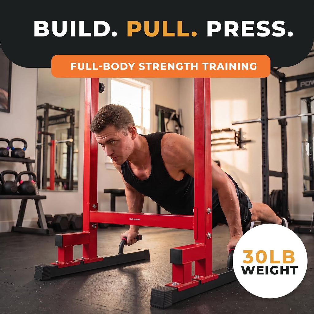 BalanceFrom Steel Frame Dip Station with Adjustable Height, 500 Pound Weight Capacity – Upper Body Workout Home Gym Equipment for Triceps, Push & Pull Ups, Leg Raises, and Bench Press