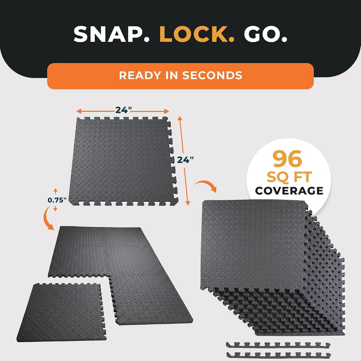 BalanceFrom 2-Pack 24-Count 24x24x0.75 Inch EVA Interlocking Foam Exercise Tile Mat, Black – Non-Slip Puzzle Flooring for Home Gym, Fitness Studio, or Playroom