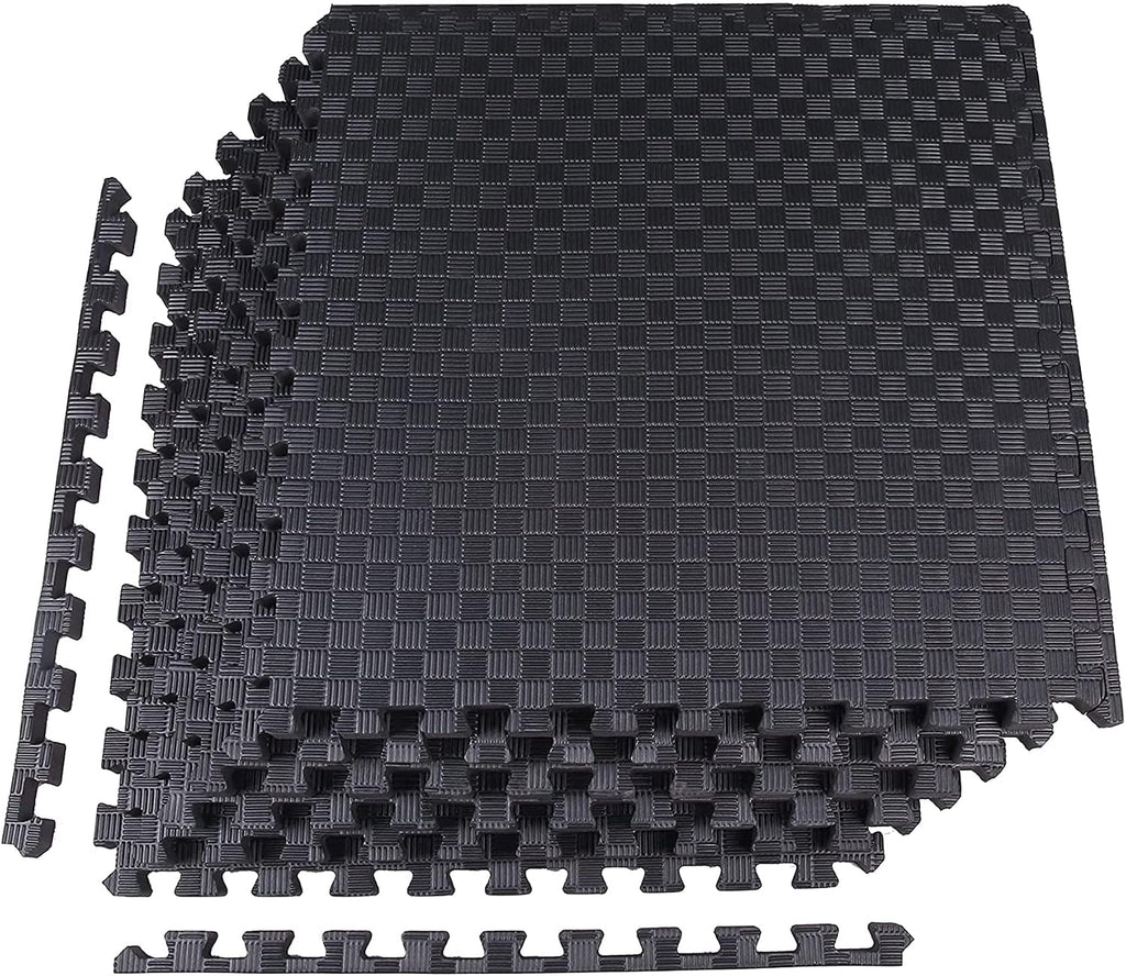 BalanceFrom 2-Pack 6-Count 24x24x1 Inch EVA Interlocking Foam Exercise Tile Mat, Black – Non-Slip Puzzle Flooring for Home Gym, Fitness Studio, or Playroom