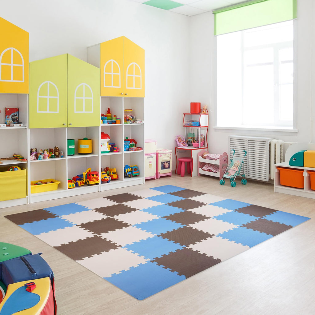 BalanceFrom 16-Pack 12x12 Inches EVA Interlocking Foam Play Tile Mat, Cream/Gray/Beige – 0.4-Inch Thick Non-Slip Puzzle Flooring for 16 Square Feet in Playroom, Nursery, or Playpen at Home