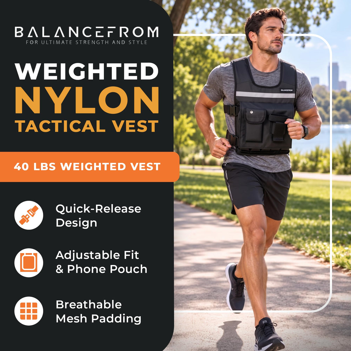 BalanceFrom Tactical Vest Quick Release Lightweight Vest Adjustable Breathable Weighted Vest for Training