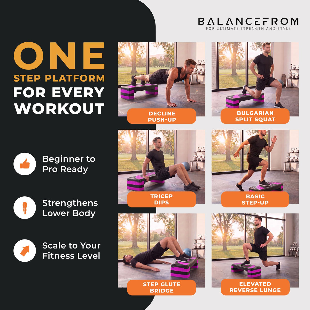 BalanceFrom 31-inch Aerobic Step Platform Trainer with 3 Adjustable Risers