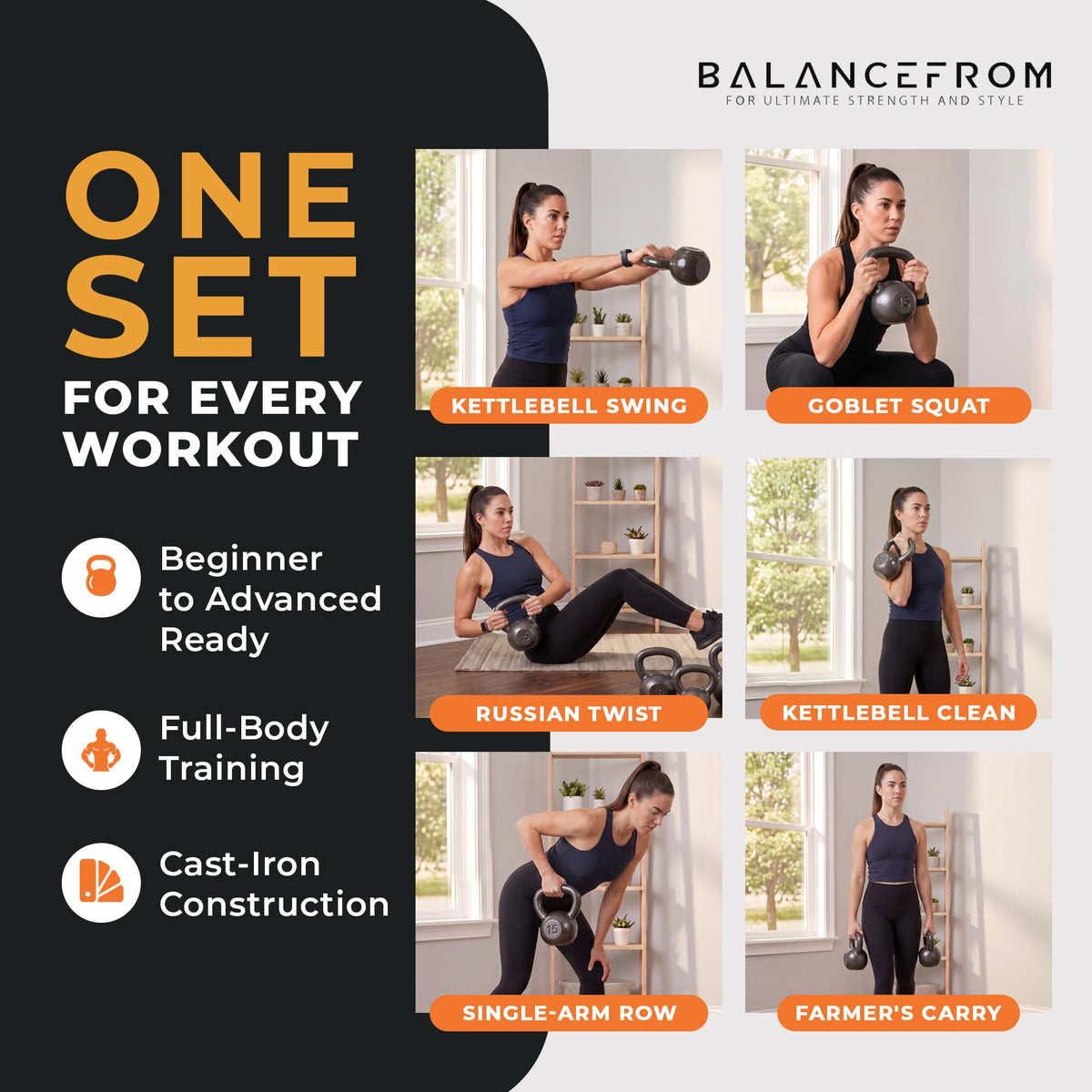 BalanceFrom Cast Iron Kettlebell for Home Gym Strength Training with Textured Wide Handle, 10-100Lb, Single