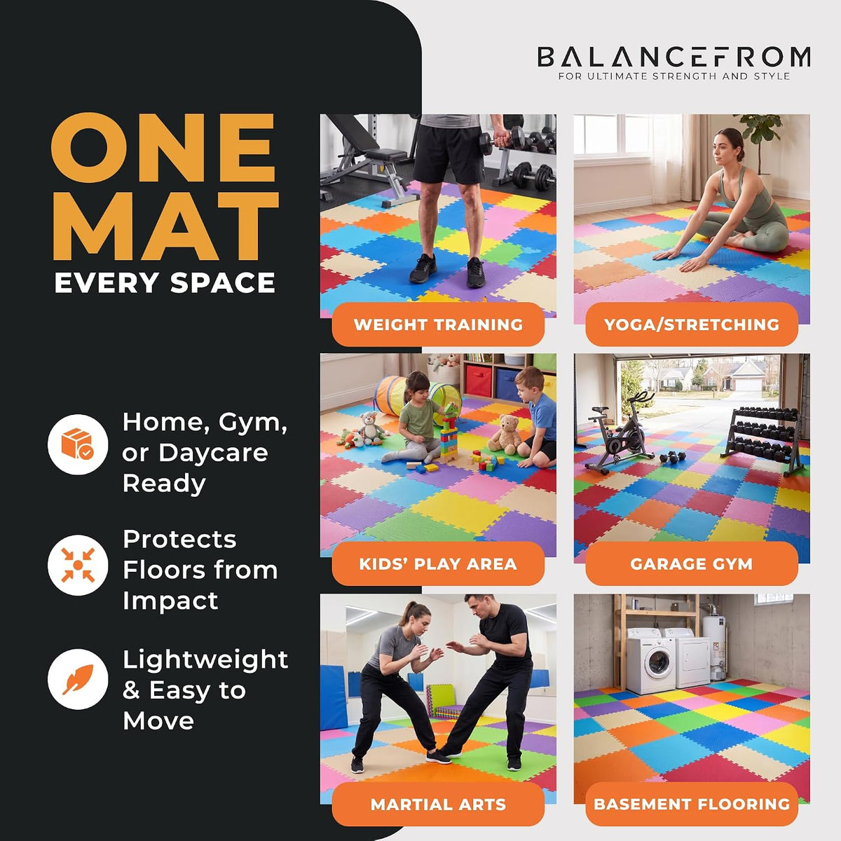 BalanceFrom Play Tile Mat 0.4 Inch Thick, EVA Interlocking Foam Floor