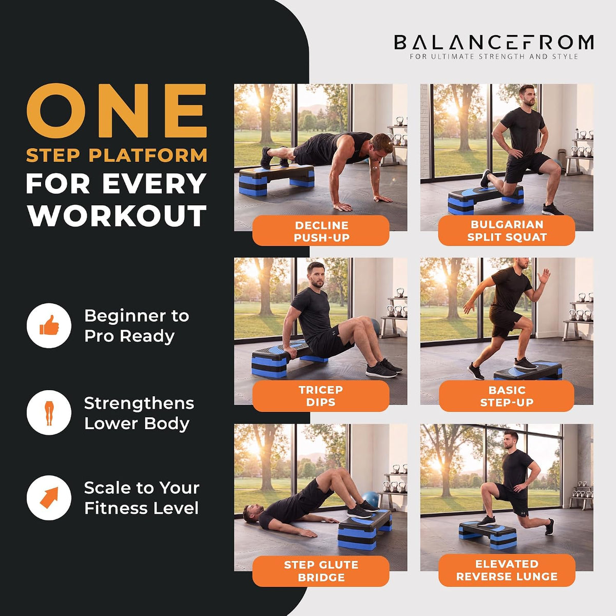 BalanceFrom 31-inch Aerobic Step Platform Trainer with 3 Adjustable Risers