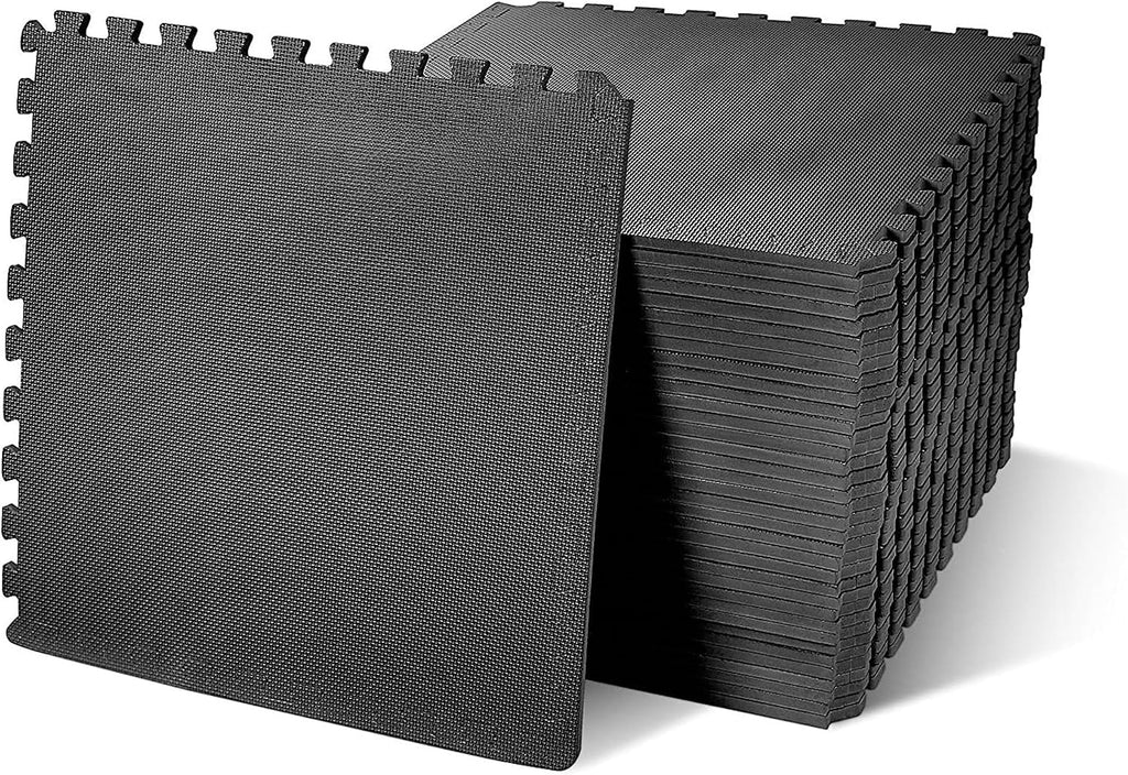 BalanceFrom 2-Pack 36-Count 24x24x0.5 Inch EVA Interlocking Foam Exercise Tile Mat, Black – Non-Slip Puzzle Flooring for Home Gym, Fitness Studio, or Playroom